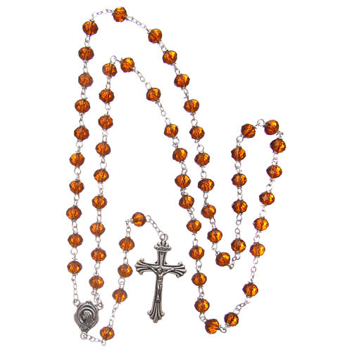 Rosary of amber-colored semi-crystal faceted beads 8 mm 4