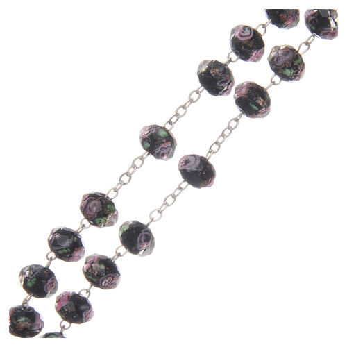 Rosenkranz aus Metall mit schwarzen Perlen und Rosen, 9 mm 3