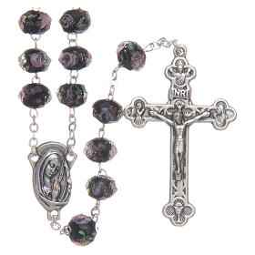 Rosary in black glass with roses 9 mm