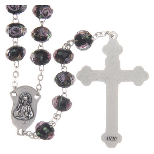 Rosary in black glass with roses 9 mm 2