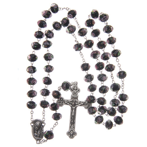 Rosary in black glass with roses 9 mm 4