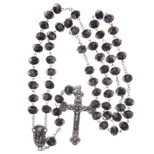 Glass rosary black beads with roses 9 mm 4