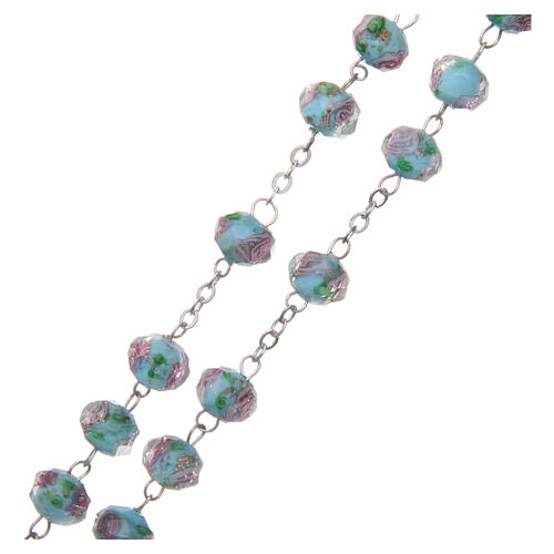 Rosenkranz aus Metall mit blauen Perlen und Rosen, 9 mm 3