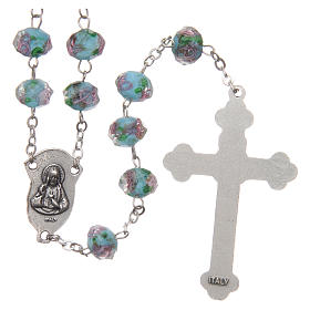 Rosary in light blue glass with roses 9 mm