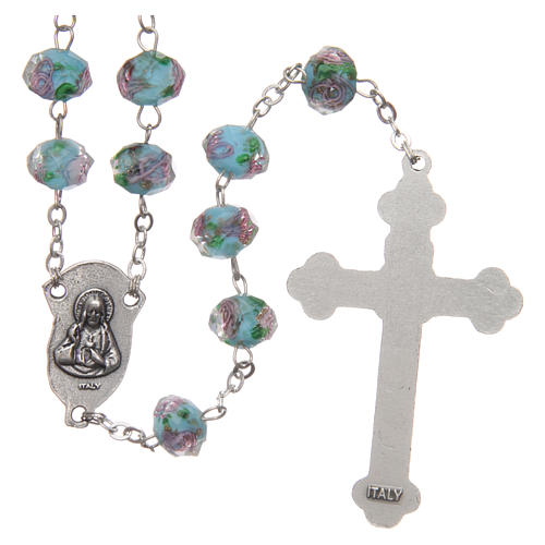 Rosary in light blue glass with roses 9 mm 2