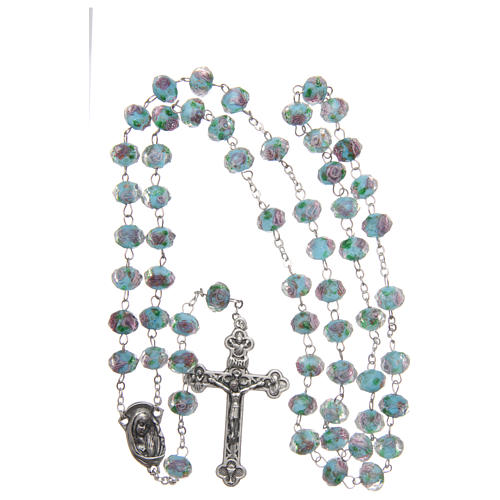 Rosary in light blue glass with roses 9 mm 4
