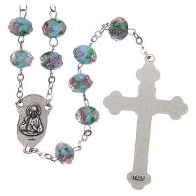 Glass rosary light blue beads with roses 9 mm