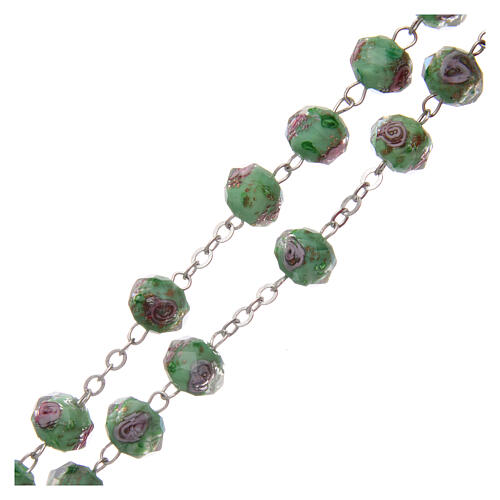 Rosenkranz aus Metall mit grünen Perlen und Rosen, 9 mm 3
