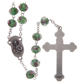 Rosary in green glass with roses 9 mm