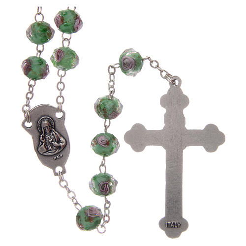 Rosary in green glass with roses 9 mm 2