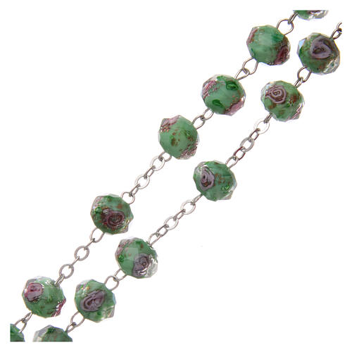 Rosary in green glass with roses 9 mm 3