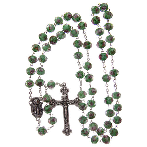 Rosary in green glass with roses 9 mm 4