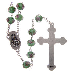 Glass rosary green beads with roses 9 mm