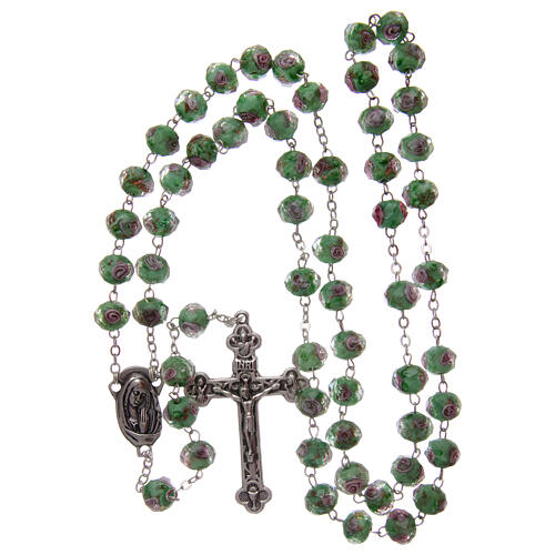Glass rosary green beads with roses 9 mm 4