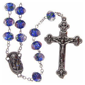 Rosary in blue glass with roses 9 mm