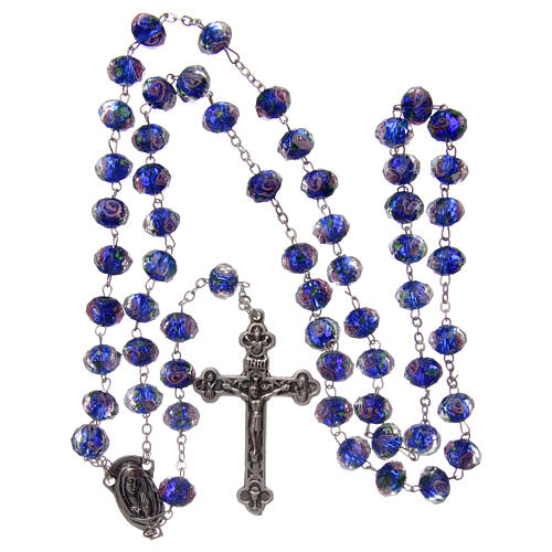 Glass rosary blue beads with roses 9 mm 4