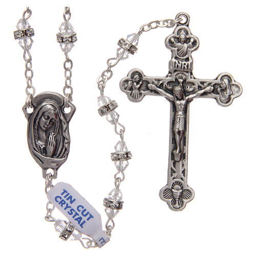 Rosary white semi-crystal beads with rhinestones 9x6 mm 1