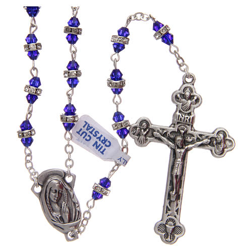 Rosary in blue semi-crystal with white rhinestone 9x5 mm 1