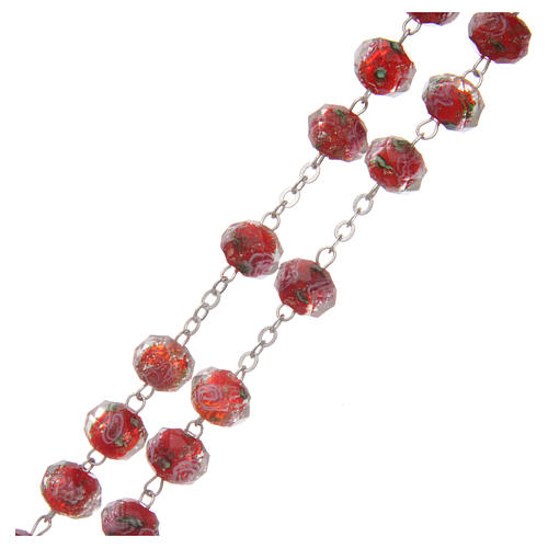 Rosary in red glass with small roses 9 mm 3