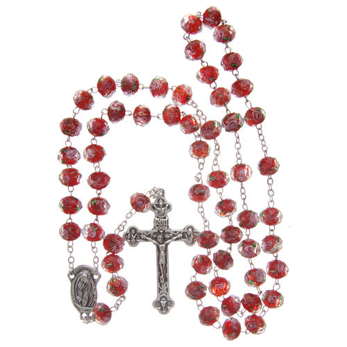 Rosary in red glass with small roses 9 mm 4