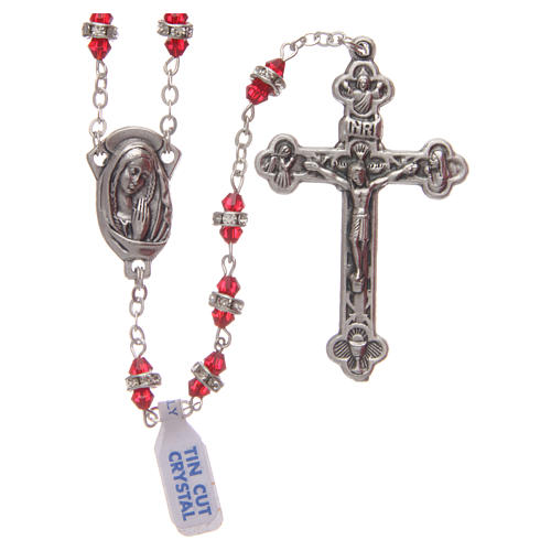 Rosary in red semi-crystal with white rhinestones 9x5 mm 1