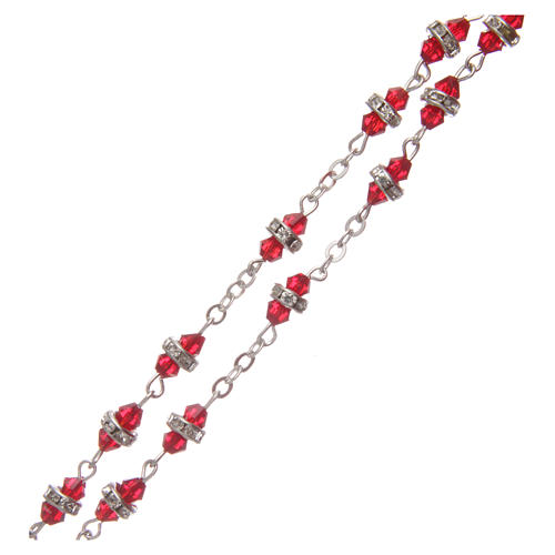 Rosary in red semi-crystal with white rhinestones 9x5 mm 3