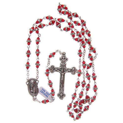 Rosary in red semi-crystal with white rhinestones 9x5 mm 4