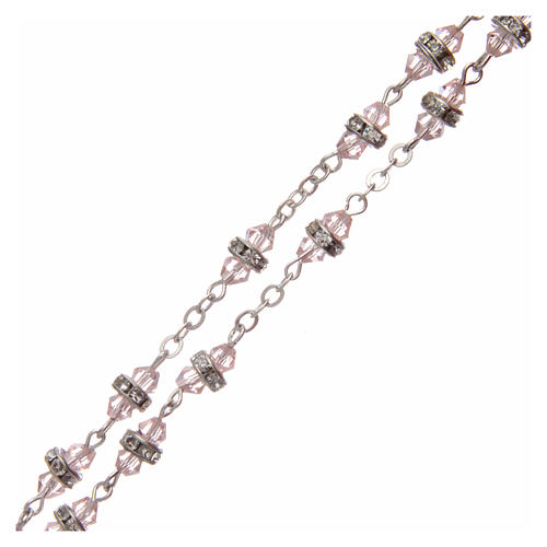 Rosary in pink semi-crystal with white rhinestones 9x5 mm 3