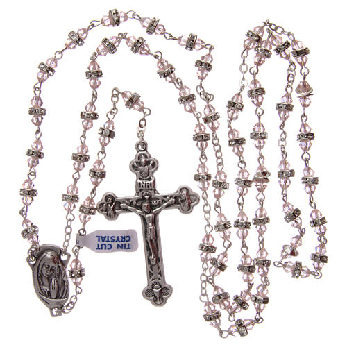 Rosary in pink semi-crystal with white rhinestones 9x5 mm 4