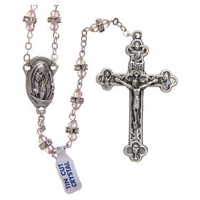 Terços em Vidro: Terço meio-cristal cor-de-rosa com strass 9x5 mm