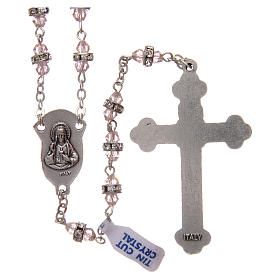 Terços em Vidro: Terço meio-cristal cor-de-rosa com strass 9x5 mm