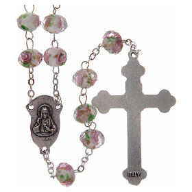 Glass rosary white beads with roses 9 mm