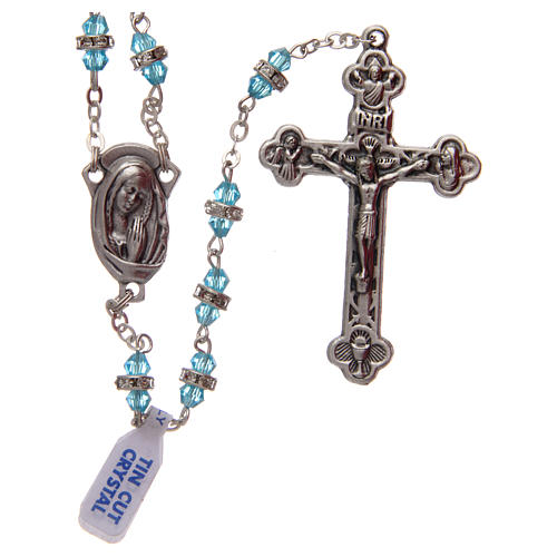 Rosary in aquamarine semi-crystal with white rhinestones 9x5 mm 1