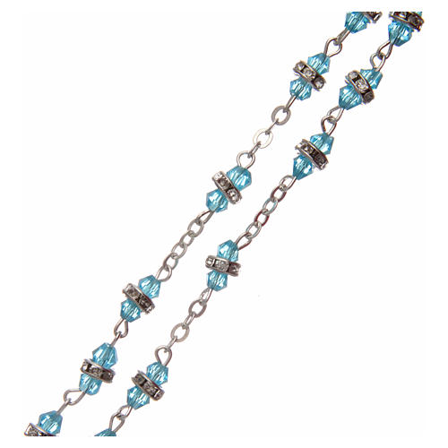 Rosary in aquamarine semi-crystal with white rhinestones 9x5 mm 3