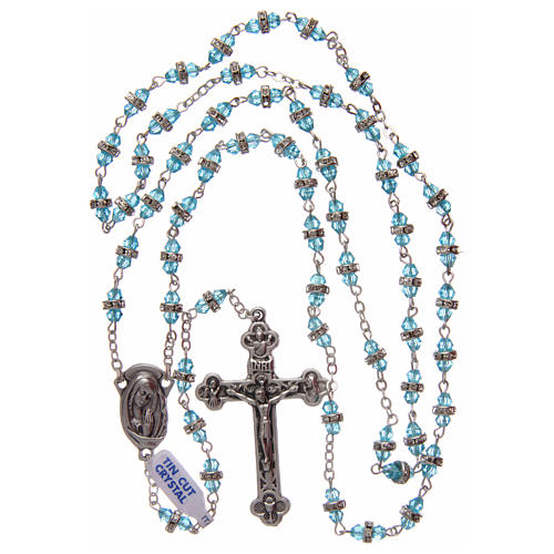 Rosary in aquamarine semi-crystal with white rhinestones 9x5 mm 4