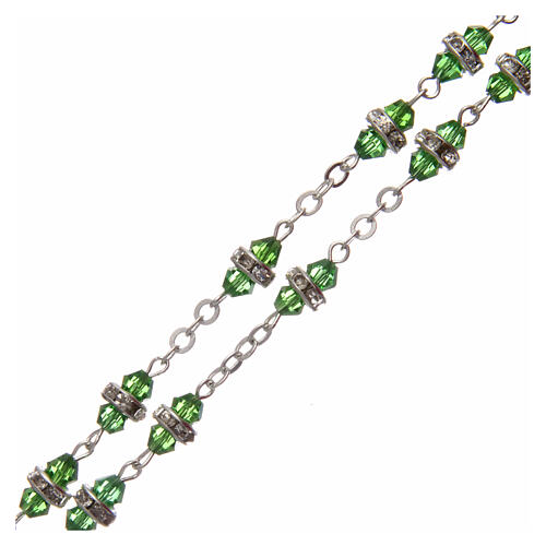 Rosenkranz aus Metall mit grünen Perlen und Strass, 8x6 mm 3
