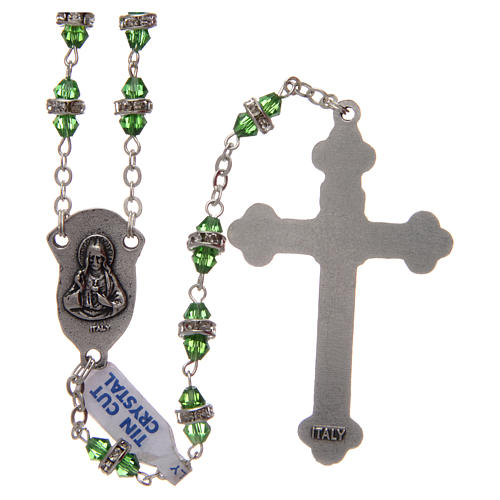 Rosary in green semi-crystal with white rhinestones 8x6 mm 2