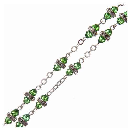 Rosary in green semi-crystal with white rhinestones 8x6 mm 3