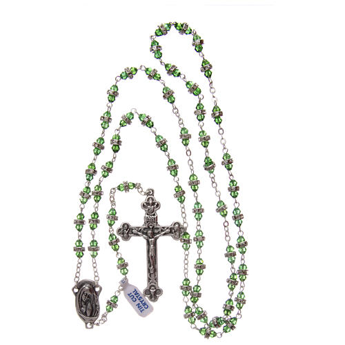 Rosary in green semi-crystal with white rhinestones 8x6 mm 4