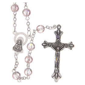 Pink semi-crystal rosary 6 mm with metal thread