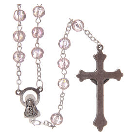 Pink semi-crystal rosary 6 mm with metal thread