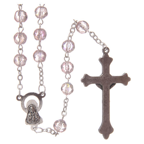 Pink semi-crystal rosary 6 mm with metal thread 2