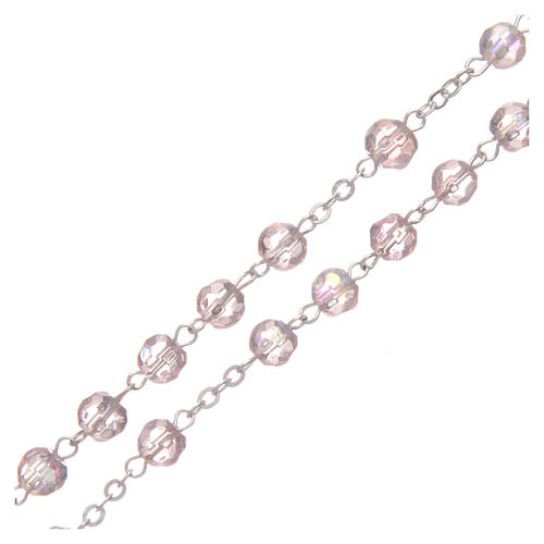 Pink semi-crystal rosary 6 mm with metal thread 3