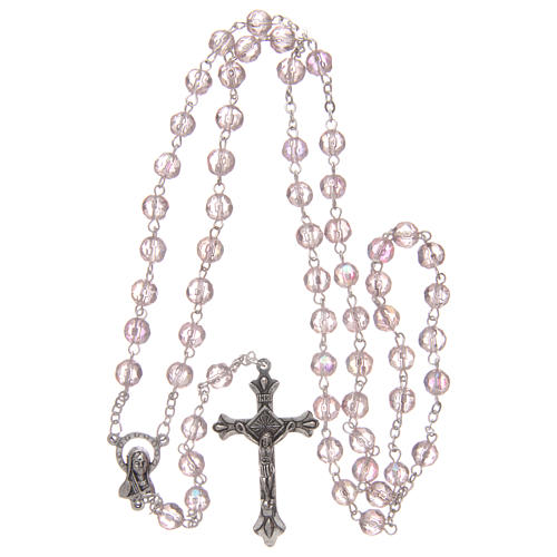 Pink semi-crystal rosary 6 mm with metal thread 4