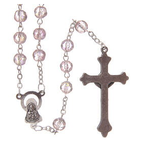 Rosary semi-crystal pink beads 6 mm metal chain