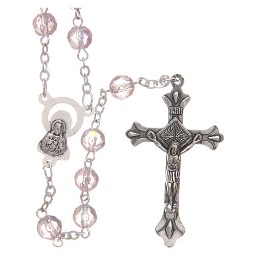 Rosary semi-crystal pink beads 6 mm metal chain 1