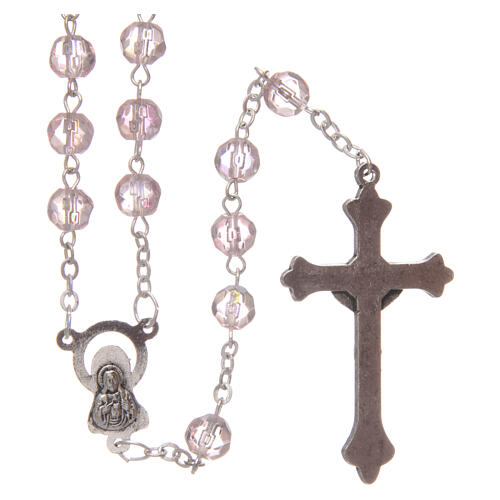 Rosary semi-crystal pink beads 6 mm metal chain 2