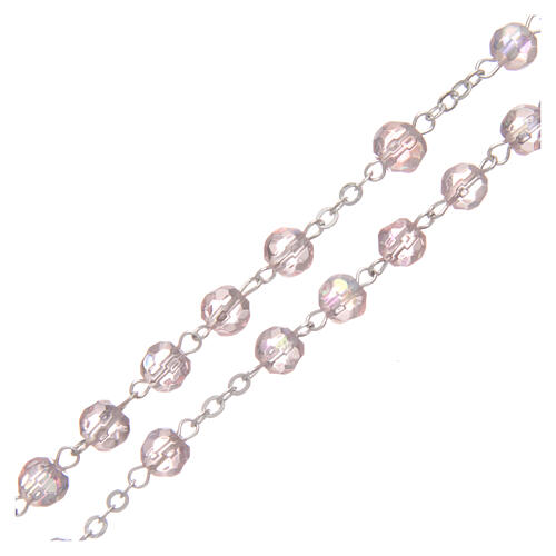 Rosary semi-crystal pink beads 6 mm metal chain 3