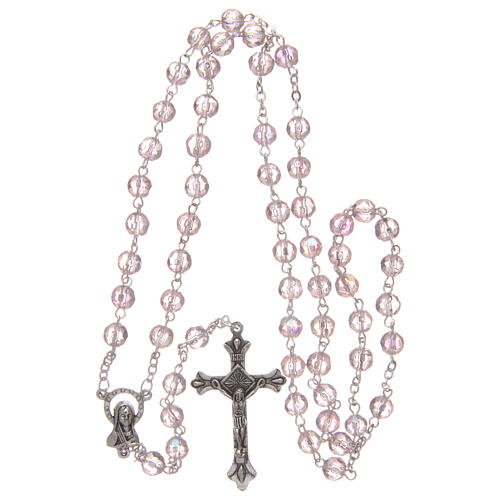 Rosary semi-crystal pink beads 6 mm metal chain 4