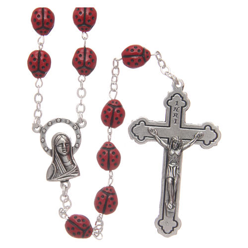 Rosary in ladybug-shaped red glass 8 mm 1